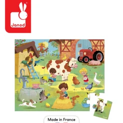 Janod Puzzle w walizce Dzień na farmie 24 elementy 3+