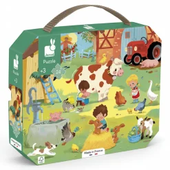 Janod Puzzle w walizce Dzień na farmie 24 elementy 3+