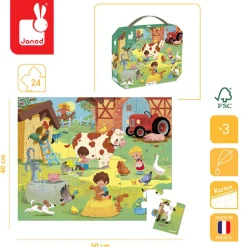Janod Puzzle w walizce Dzień na farmie 24 elementy 3+
