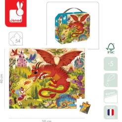 Janod Puzzle w walizce Królestwo smoków 54 elementy 5+