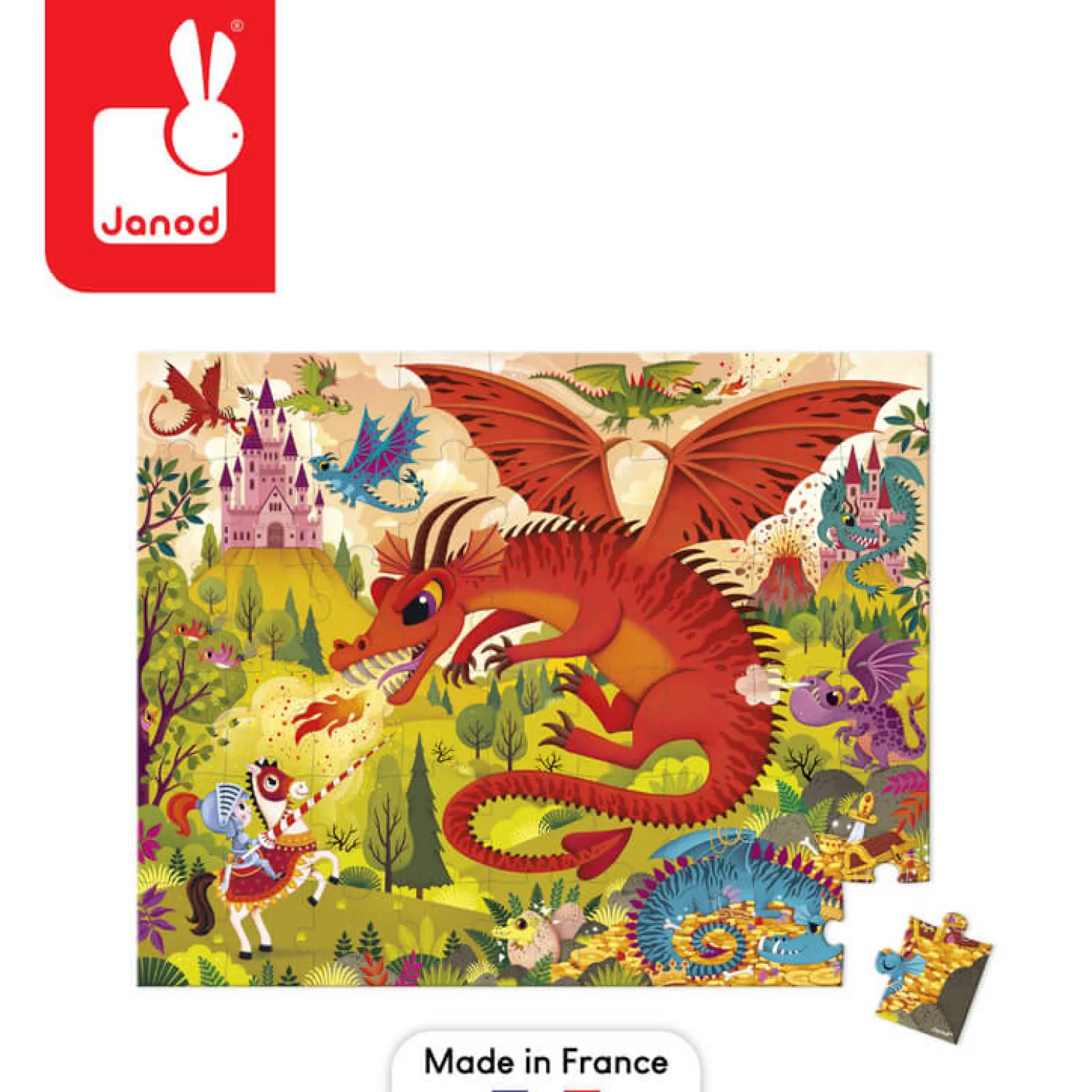 Janod Puzzle w walizce Królestwo smoków 54 elementy 5+
