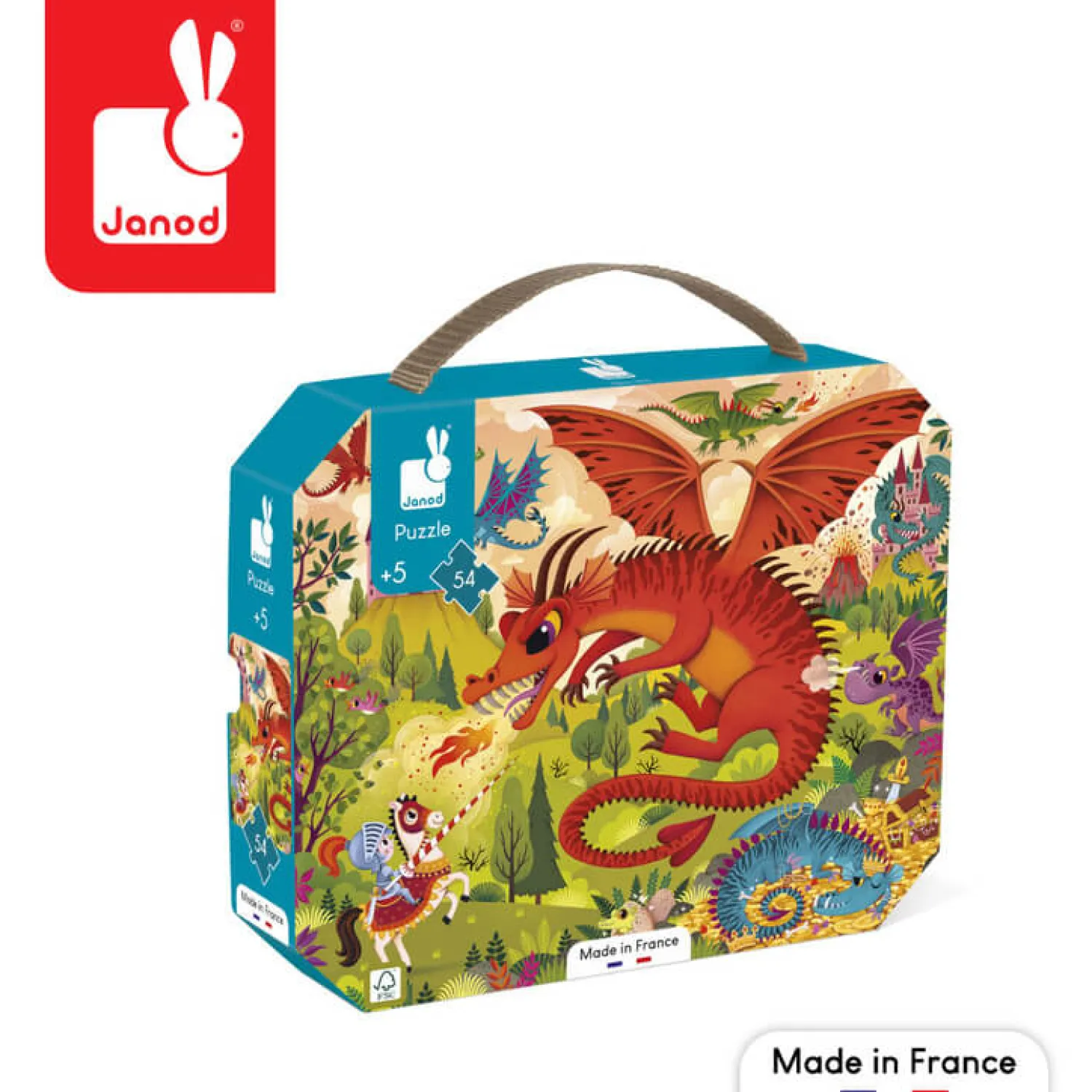 Janod Puzzle w walizce Królestwo smoków 54 elementy 5+