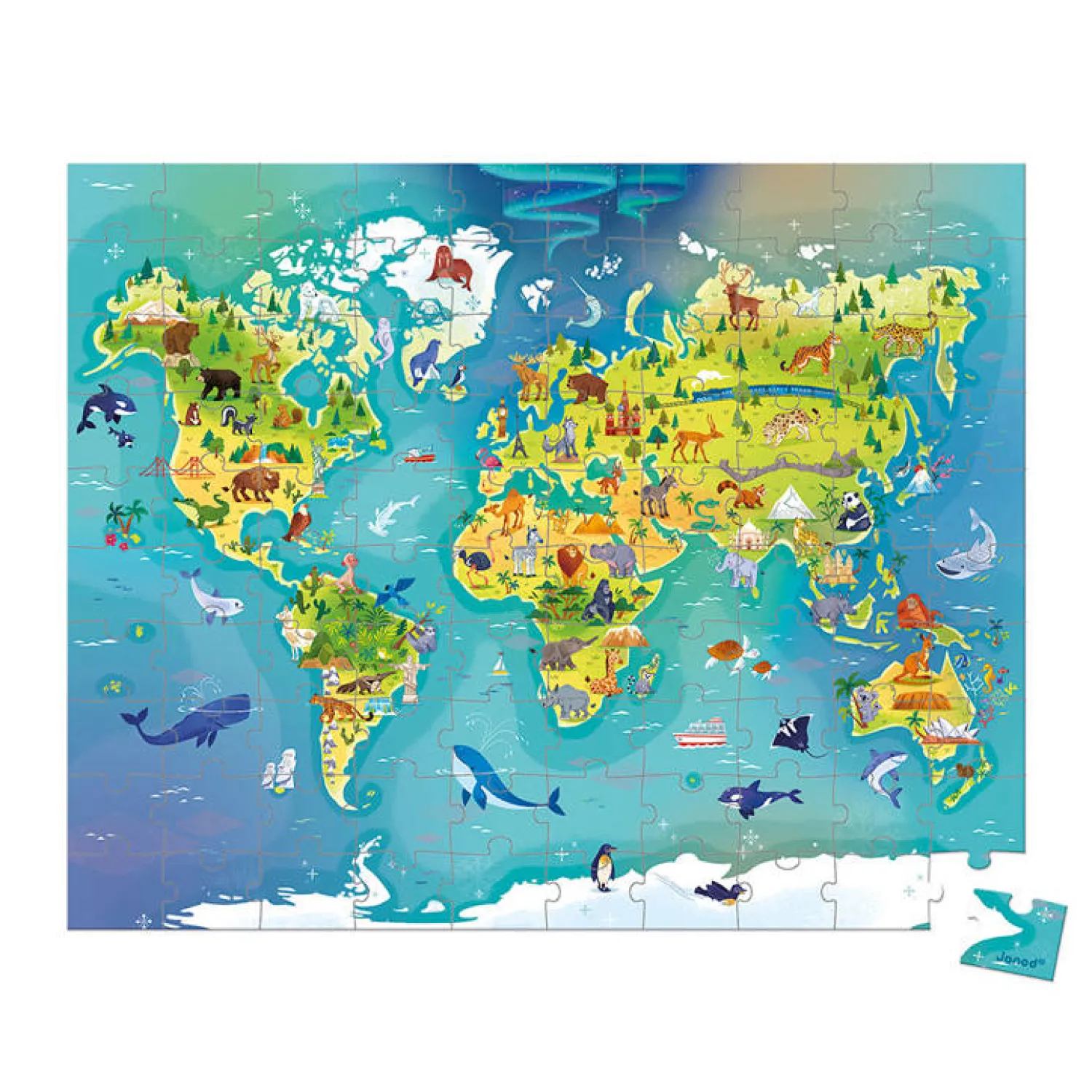 Janod Puzzle w walizce Mapa świata 100 elementów 6+