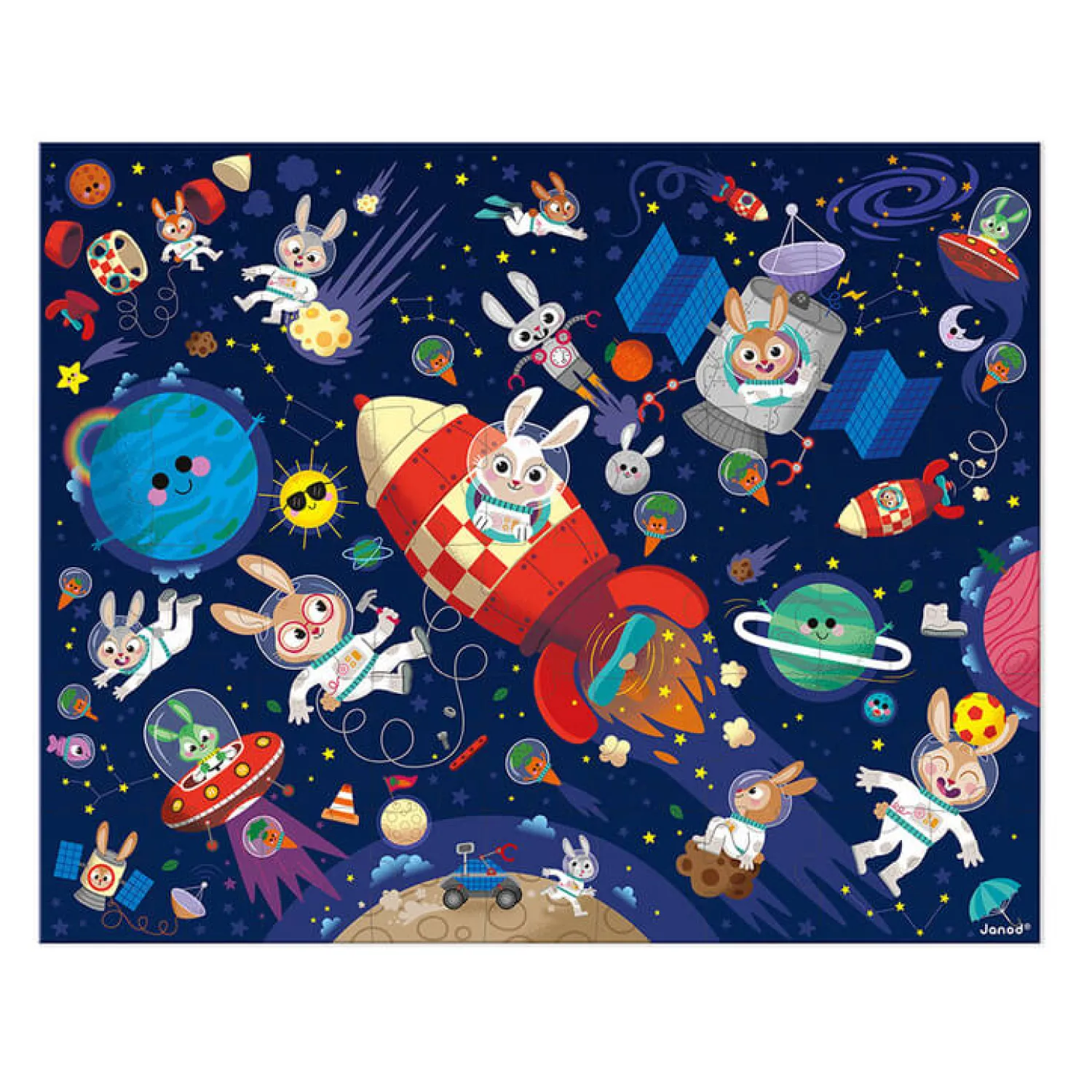Janod Puzzle w walizce Rakieta kosmiczna 54 elementy