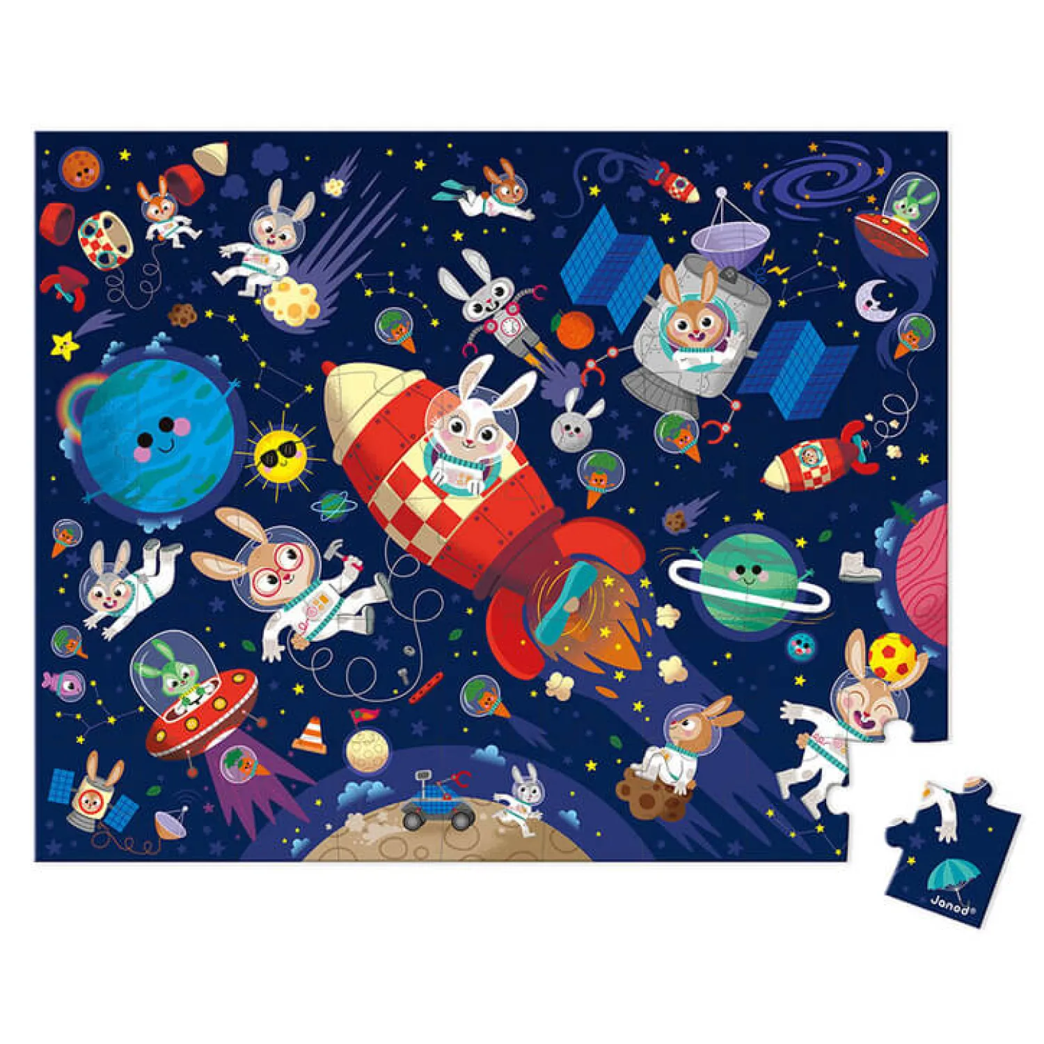 Janod Puzzle w walizce Rakieta kosmiczna 54 elementy