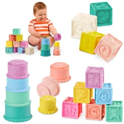 B.Toys Stackin’ Squishies – miękkie kubeczki i klocki sensoryczne 2w1