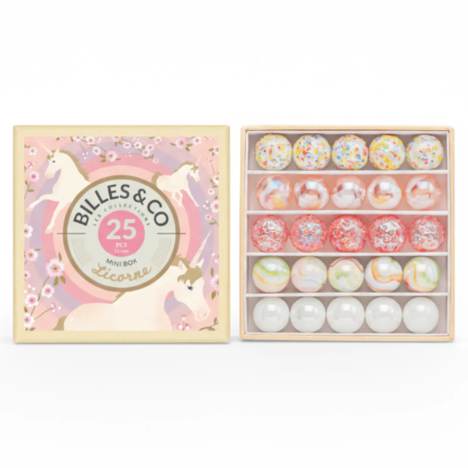 Billes & Co Szklane kulki Mini-Box JEDNOROŻCE
