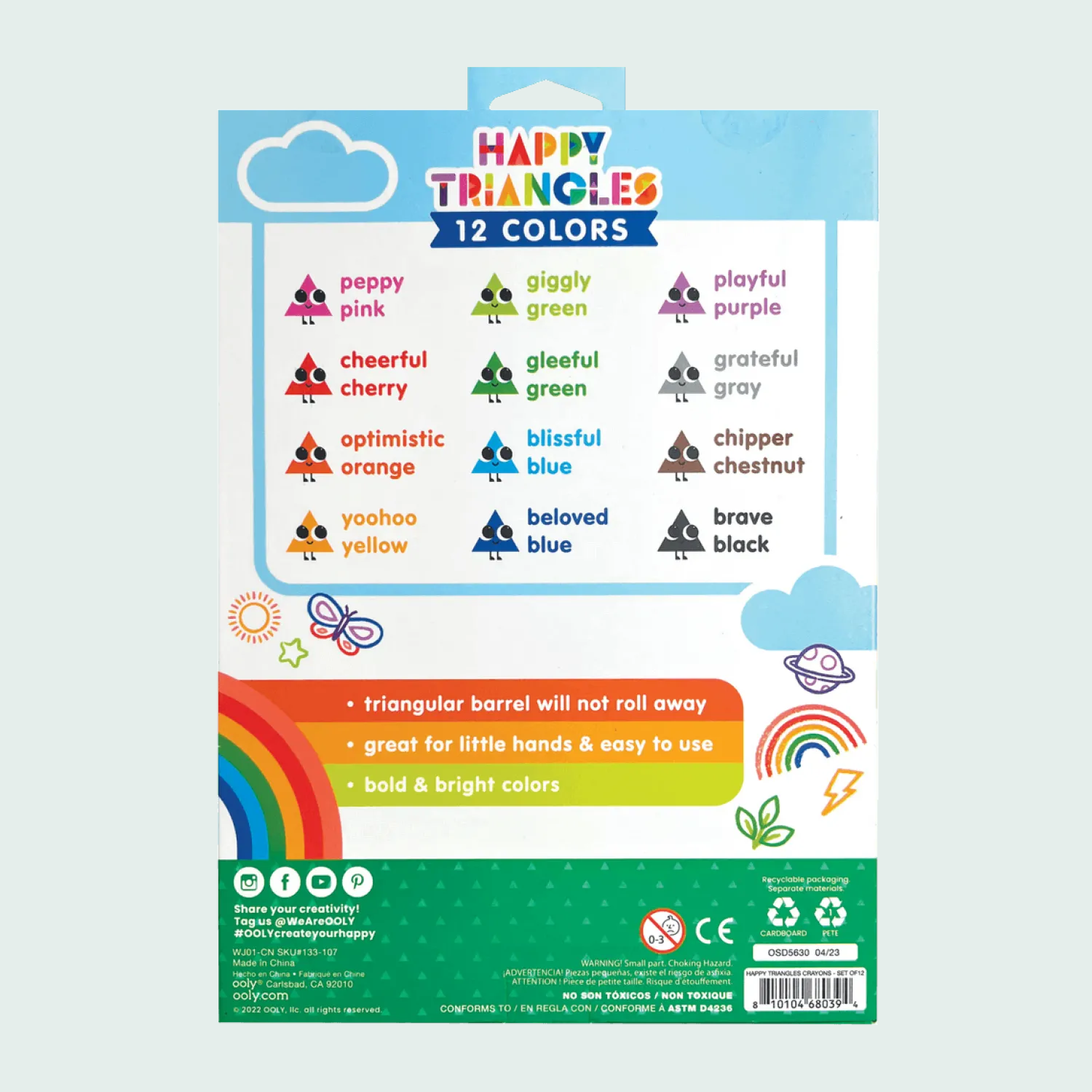 Ooly Trójkątne Kredki Malucha Jumbo, Happy Triangles - 12 szt.