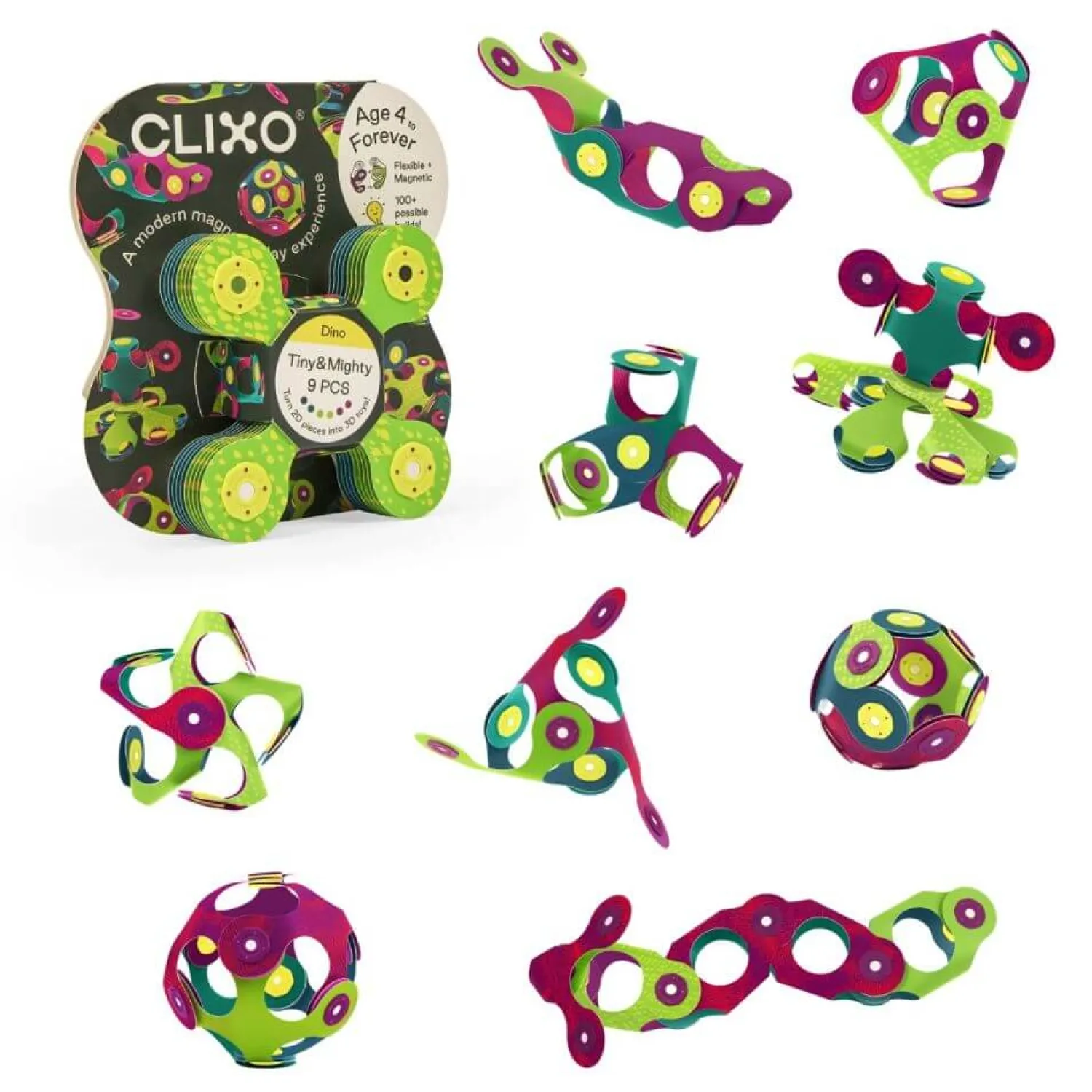 CLIXO Układanka magnetyczna Tiny & Mighty, dino