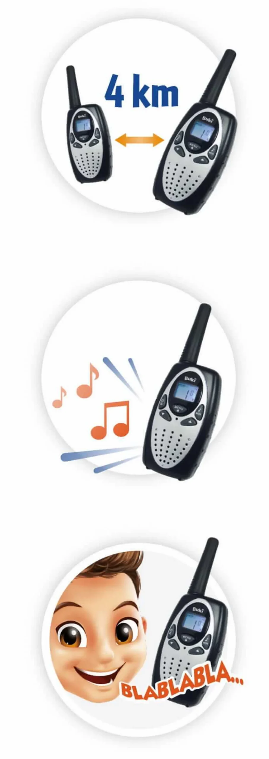 Buki WALKIE-TALKIE z akumulatorem - zasięg 4 km