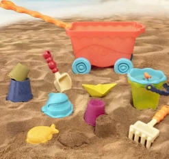 B.Toys Wavey–Wagon - czerwony wózek, wagonik z akcesoriami do piasku