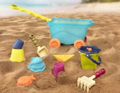 B.Toys Wavey–Wagon – niebieski wózek, wagonik z akcesoriami do piasku