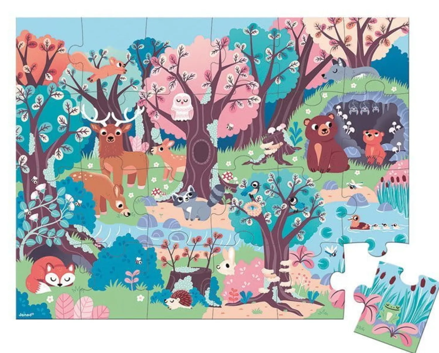 Janod Świecące puzzle z mini-lampką UV Las 24 elementy 3+