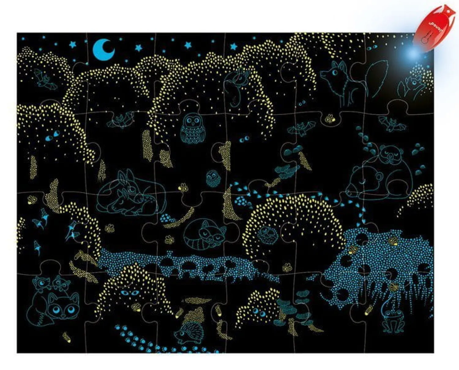 Janod Świecące puzzle z mini-lampką UV Las 24 elementy 3+