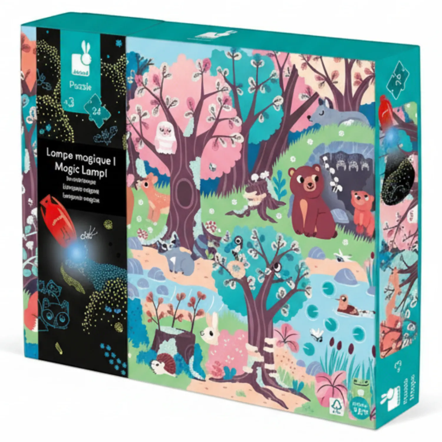 Janod Świecące puzzle z mini-lampką UV Las 24 elementy 3+