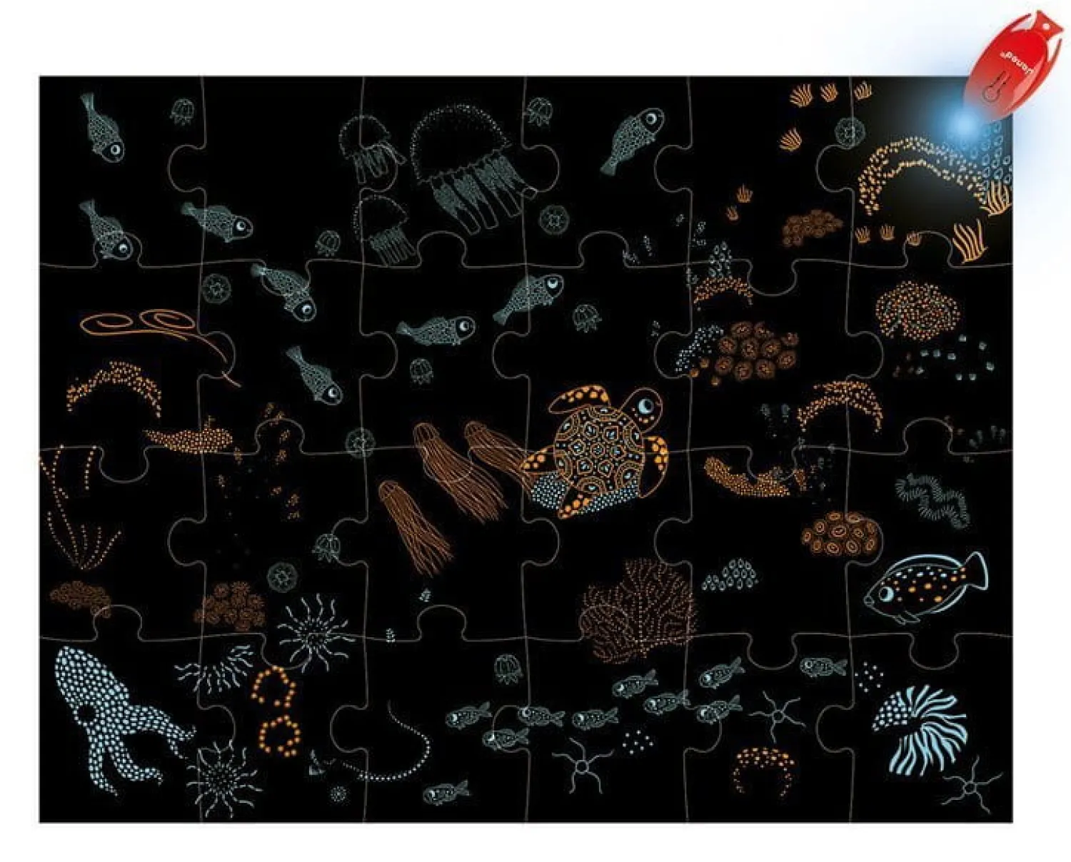 Janod Świecące puzzle z mini-lampką UV Ocean 24 elementy 3+