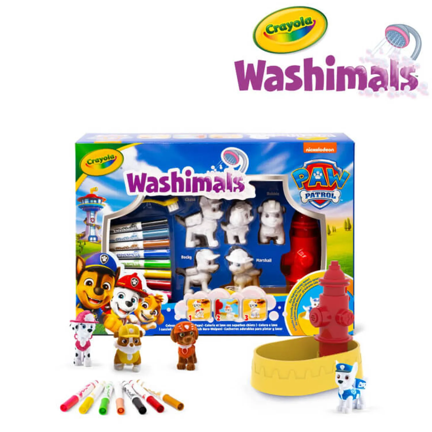 Crayola Zestaw 5 figurek do malowania i mycia Washimals, Psi Patrol 3+