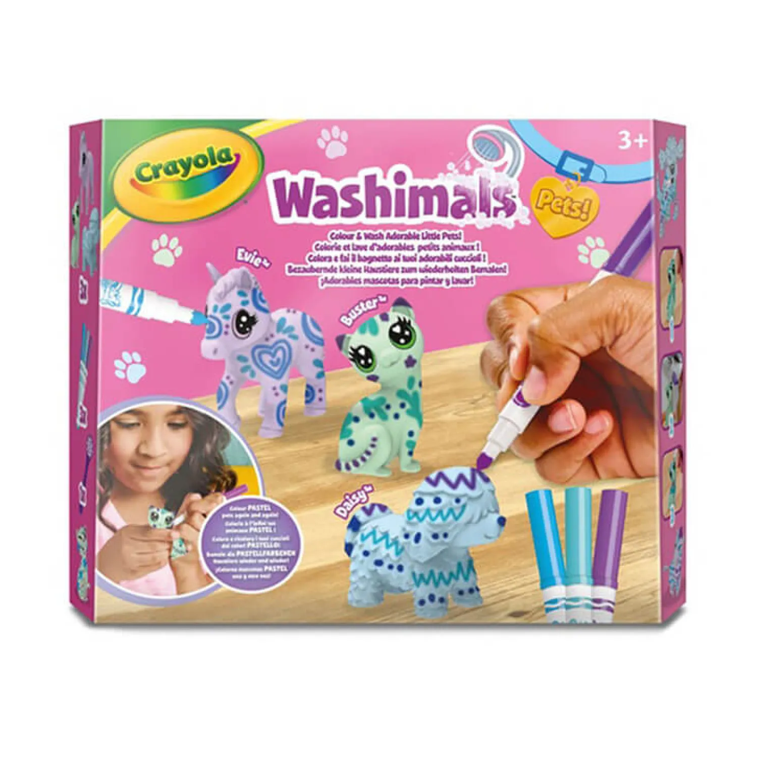 Crayola Zestaw 3 figurek do malowania i mycia Washimals, Pastel Pets 3+