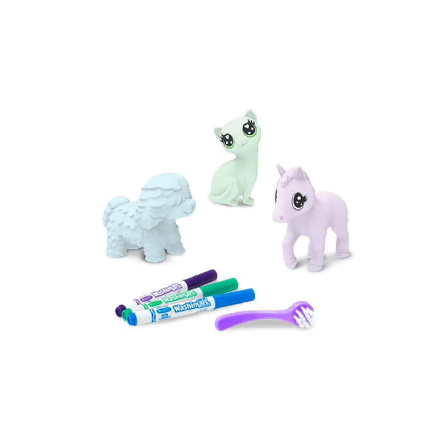 Crayola Zestaw 3 figurek do malowania i mycia Washimals, Pastel Pets 3+