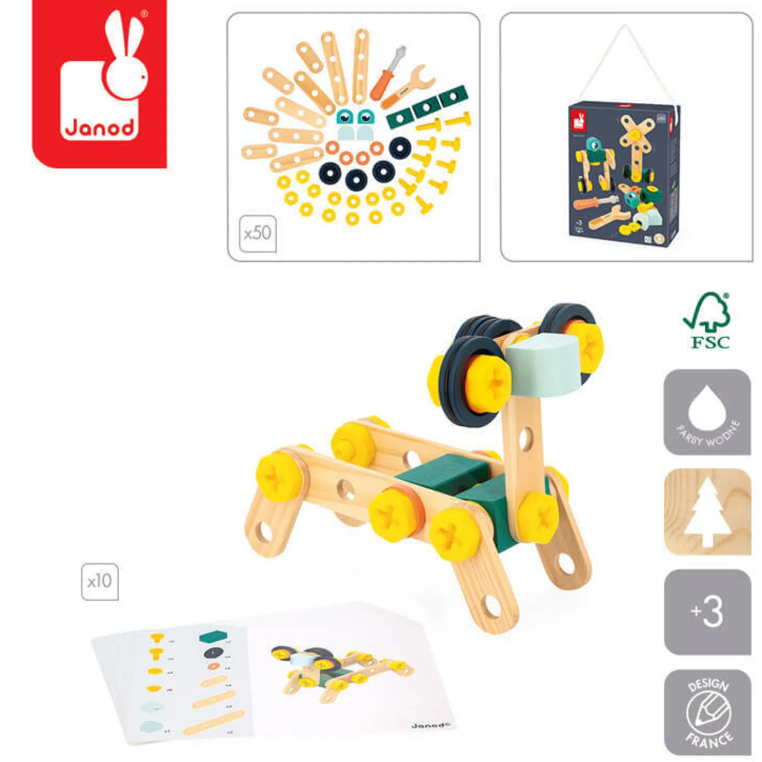 Janod Zestaw konstruktora 50 elementów Brico'kids 3+