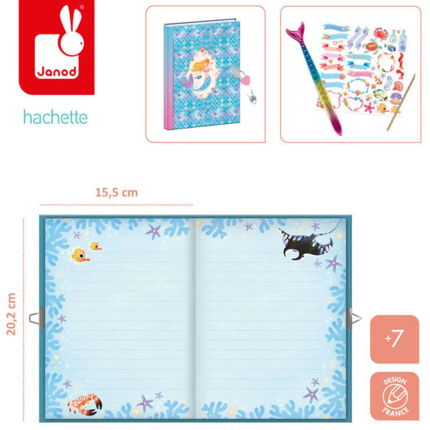 Janod Zestaw kreatywny Sekretny notes Magic Ocean 7+
