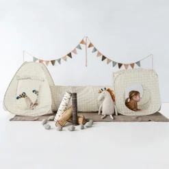 Dzieci 3 Sprouts Zestaw namiotów dla dzieci z tunelem 3w1 Gingham Beige