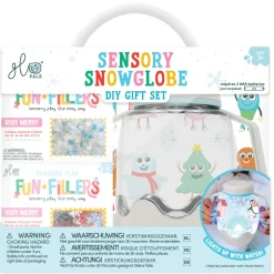 Glo Pals Zestaw sensoryczny DIY, świecący słoik z brokatami i figurkami Fun Fillers + naklejki gratis - ŚNIEŻNY