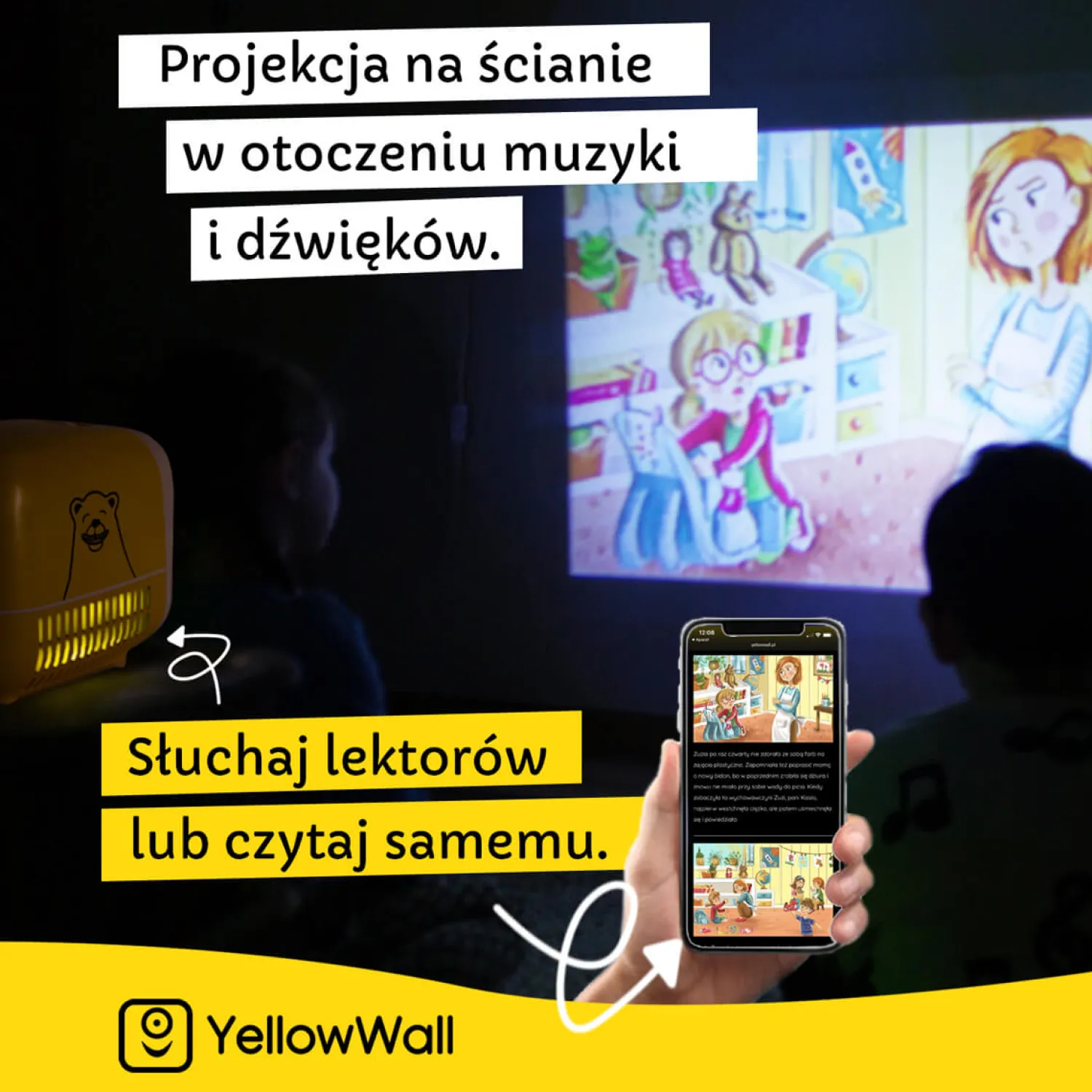 YellowWall Zestaw startowy. Projektor + 4 Multibajki